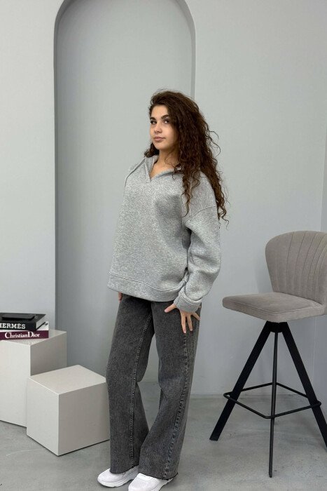 ONE COLOR SIMPLE WOMAN HOODIE GREY/GRI - 4