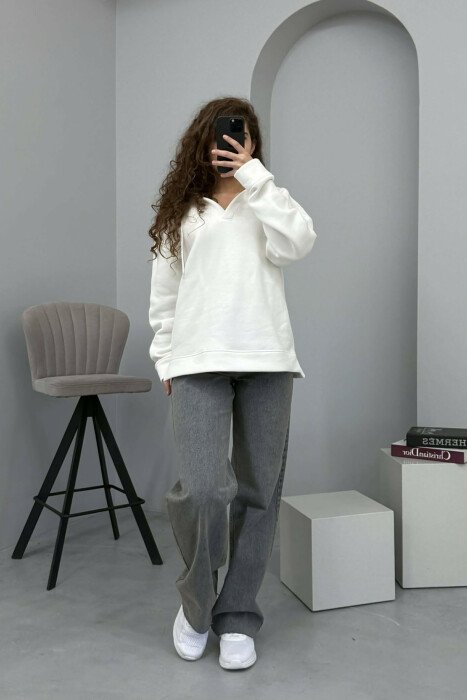 ONE COLOR SIMPLE WOMAN HOODIE WHITE-E BARDHE 