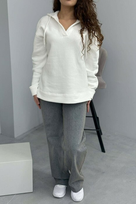 ONE COLOR SIMPLE WOMAN HOODIE WHITE-E BARDHE - 6