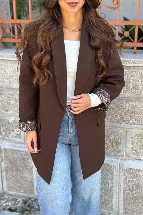 ONE COLOR SIMPLE WOMAN JACKET BROWN/KAFE - 3