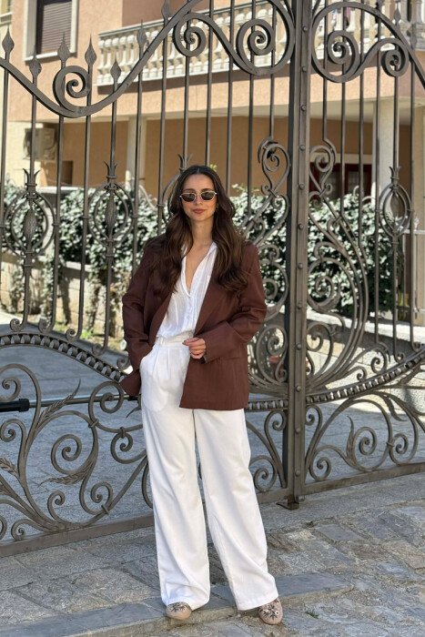 ONE COLOR SIMPLE WOMAN JACKET BROWN/KAFE - 4
