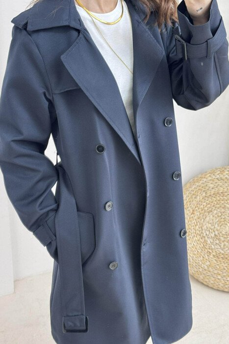 ONE COLOR SIMPLE WOMAN JACKET DARK BLUE/BEE - 3