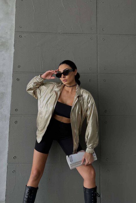 ONE COLOR SIMPLE WOMAN JACKET GOLDEN ROD/GOLD - 4