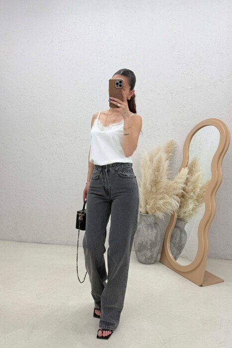 ONE COLOR SIMPLE WOMAN JEANS DARK GREY/GEE - KLAUDIO FASHION
