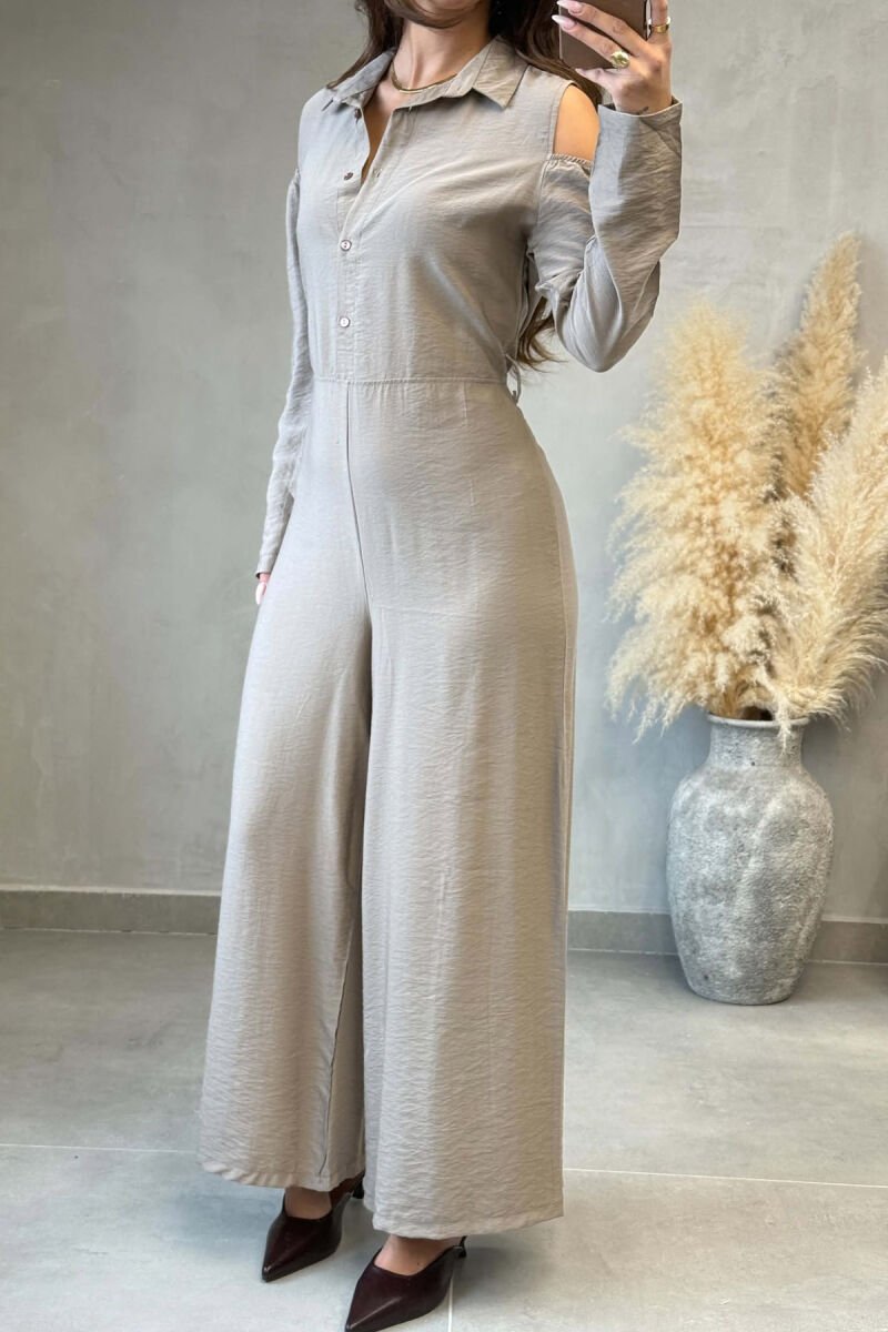 ONE COLOR SIMPLE WOMAN JUMPSUIT LIGHT BROWN/KAZB - 2