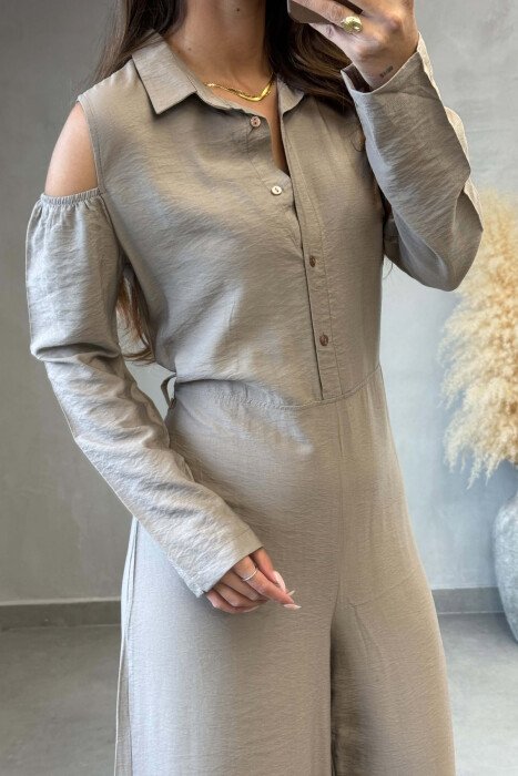 ONE COLOR SIMPLE WOMAN JUMPSUIT LIGHT BROWN/KAZB - 3