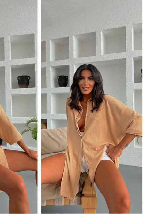ONE COLOR SIMPLE WOMAN SHIRT BEIGE/BEZHE - KLAUDIO FASHION