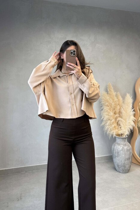 ONE COLOR SIMPLE WOMAN SHIRT BEIGE/BEZHE - KLAUDIO FASHION
