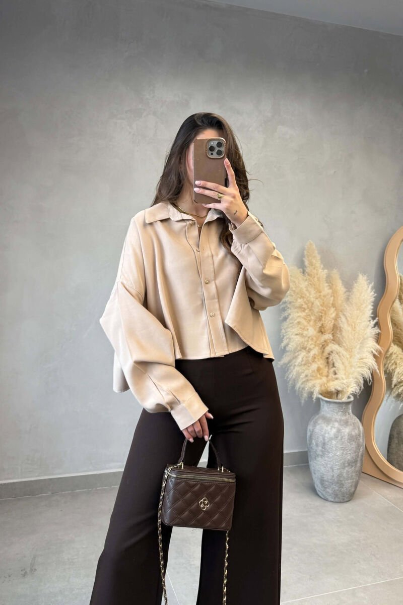 ONE COLOR SIMPLE WOMAN SHIRT BEIGE/BEZHE - 5