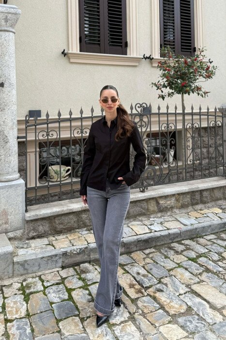 ONE COLOR SIMPLE WOMAN SHIRT BLACK/ E ZEZE - KLAUDIO FASHION