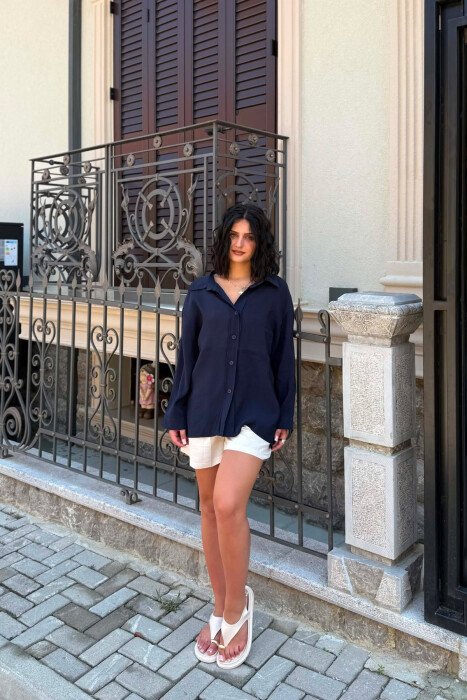 ONE COLOR SIMPLE WOMAN SHIRT BLUE/BLU - KLAUDIO FASHION