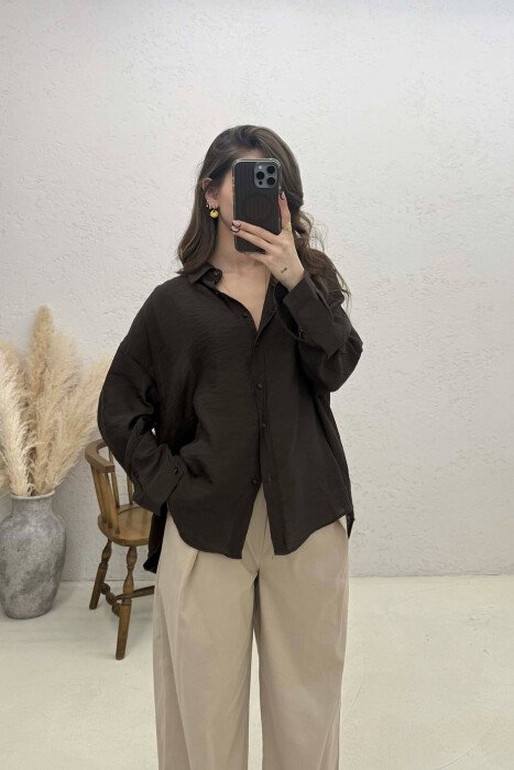 ONE COLOR SIMPLE WOMAN SHIRT BROWN/KAFE - 1