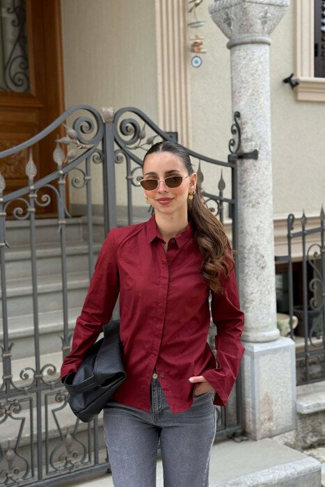 ONE COLOR SIMPLE WOMAN SHIRT BURGUNDY/VISHNJE - KLAUDIO FASHION