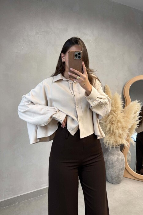 ONE COLOR SIMPLE WOMAN SHIRT CREAM/KREM - KLAUDIO FASHION