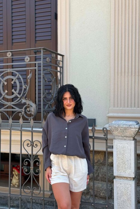 ONE COLOR SIMPLE WOMAN SHIRT DARK GREY/GEE - 4