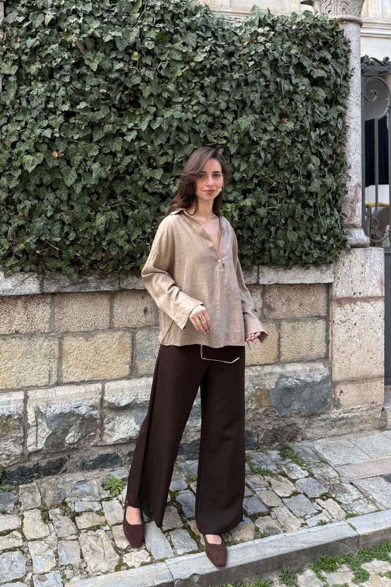 ONE COLOR SIMPLE WOMAN SHIRT LIGHT BROWN/KAZB - 2