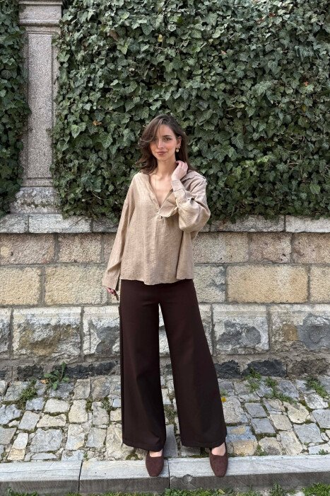 ONE COLOR SIMPLE WOMAN SHIRT LIGHT BROWN/KAZB - 3