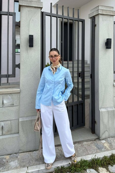 ONE COLOR SIMPLE WOMAN SHIRT LIGHTBLUE/BZ - 2