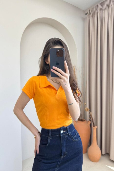ONE COLOR SIMPLE WOMAN SHIRT ORANGE/PORTOKALLI - KLAUDIO FASHION