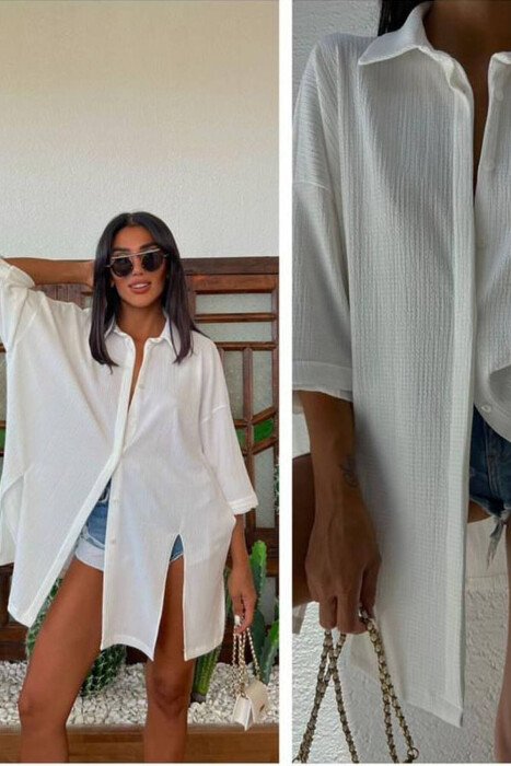 ONE COLOR SIMPLE WOMAN SHIRT WHITE-E BARDHE - KLAUDIO FASHION