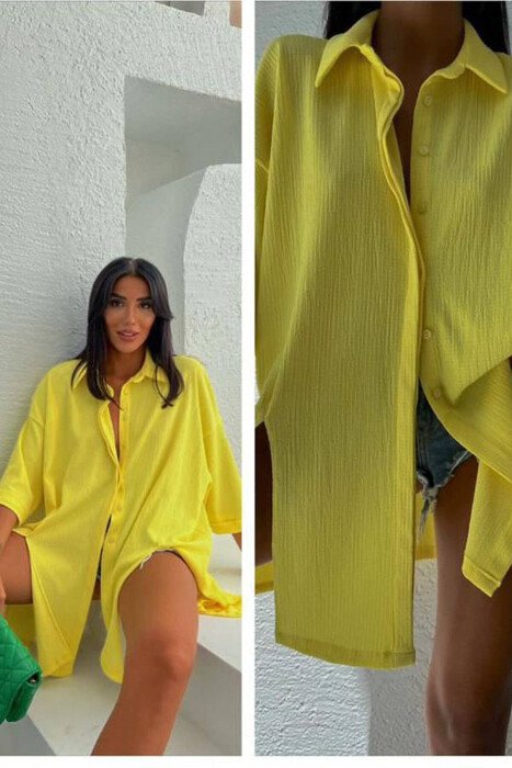 ONE COLOR SIMPLE WOMAN SHIRT YELLOW/E VERDHE - KLAUDIO FASHION