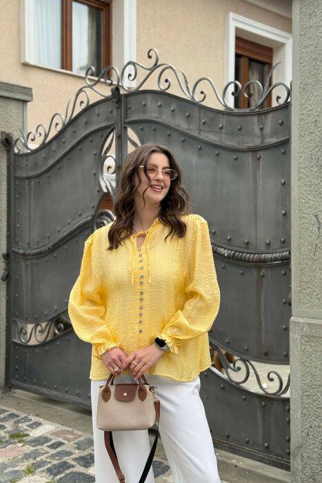 ONE COLOR SIMPLE WOMAN SHIRT YELLOW/E VERDHE - 1