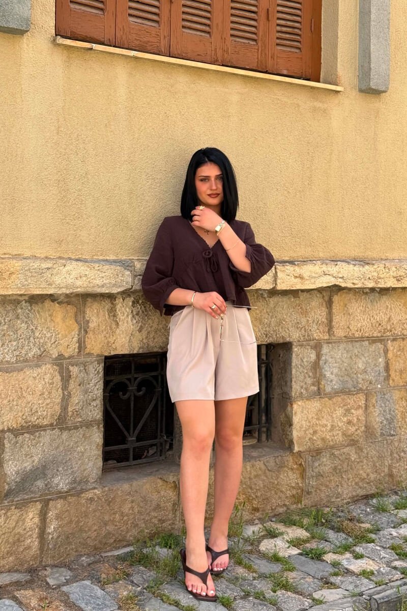 ONE COLOR SIMPLE WOMAN SHORTS BEIGE/BEZHE - 1
