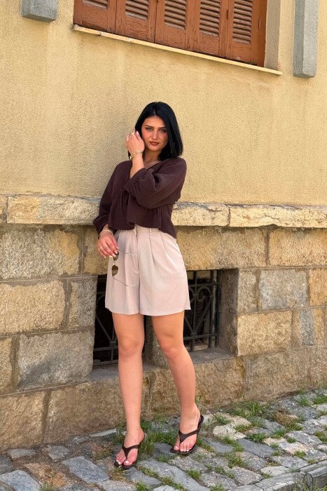 ONE COLOR SIMPLE WOMAN SHORTS BEIGE/BEZHE - 2