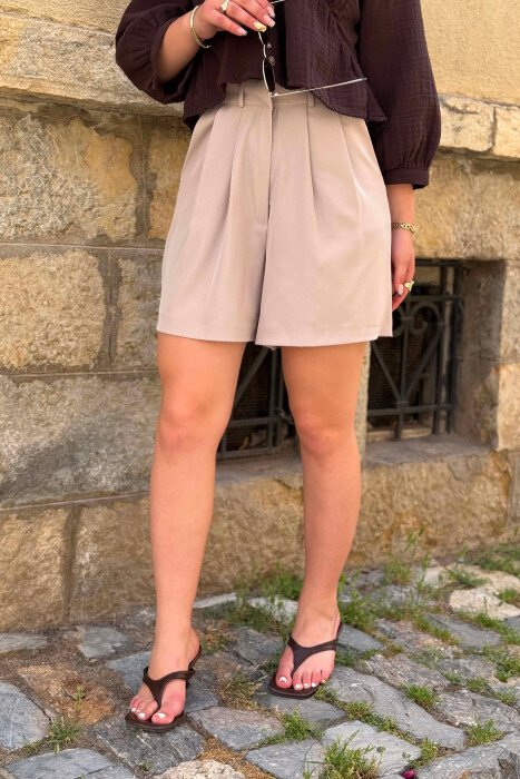 ONE COLOR SIMPLE WOMAN SHORTS BEIGE/BEZHE - 6