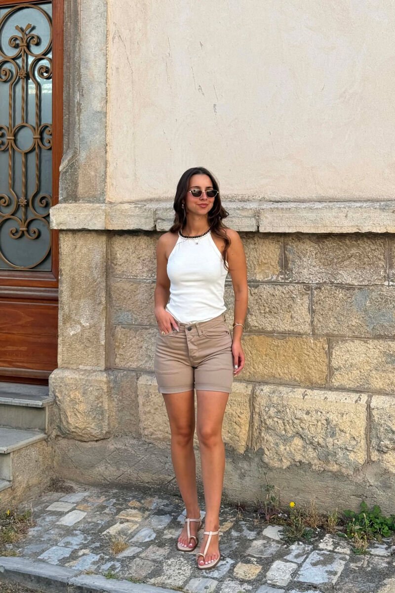 ONE COLOR SIMPLE WOMAN SHORTS BEIGE/BEZHE - 2