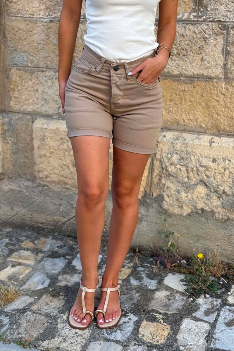 ONE COLOR SIMPLE WOMAN SHORTS BEIGE/BEZHE - 4
