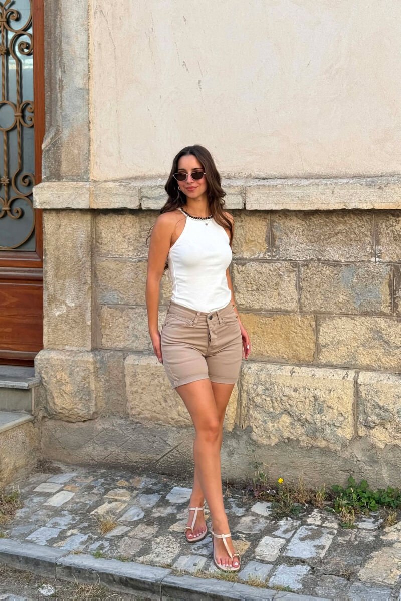 ONE COLOR SIMPLE WOMAN SHORTS BEIGE/BEZHE - 6