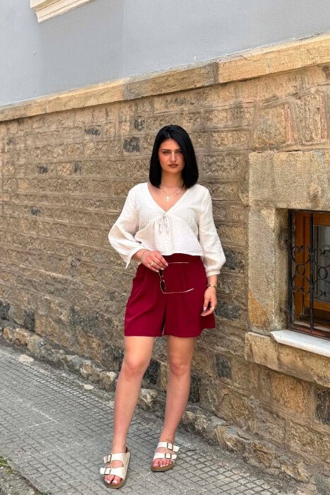 ONE COLOR SIMPLE WOMAN SHORTS BURGUNDY/VISHNJE - 