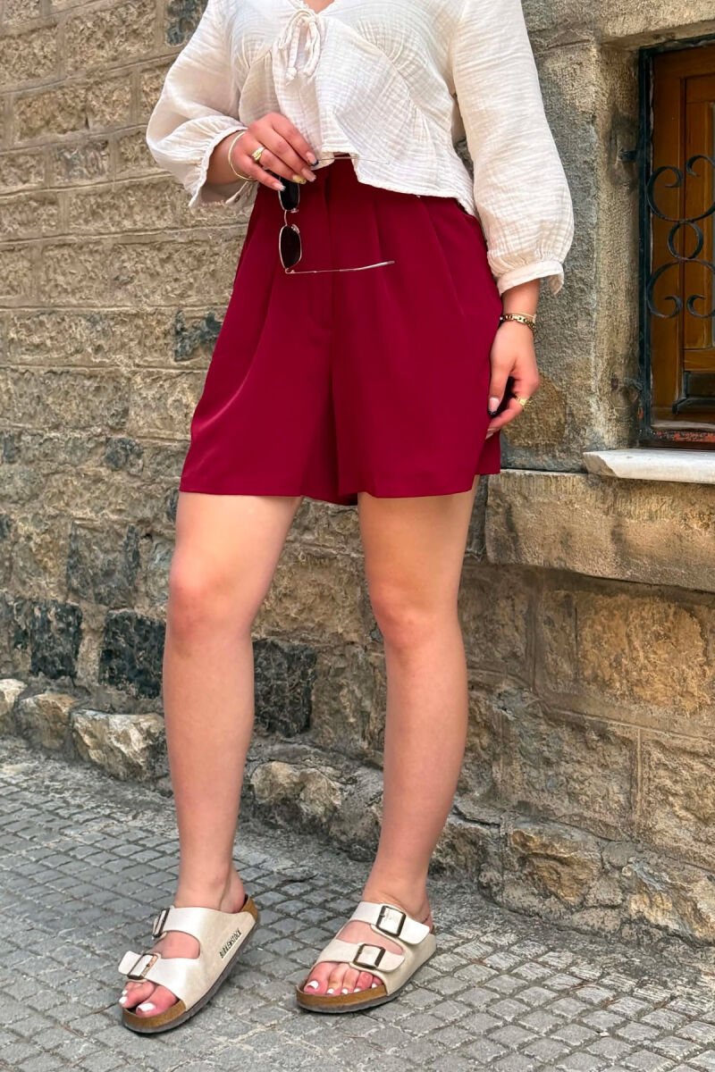 ONE COLOR SIMPLE WOMAN SHORTS BURGUNDY/VISHNJE - 2