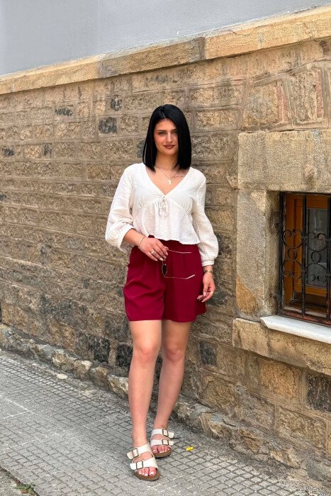 ONE COLOR SIMPLE WOMAN SHORTS BURGUNDY/VISHNJE - 5