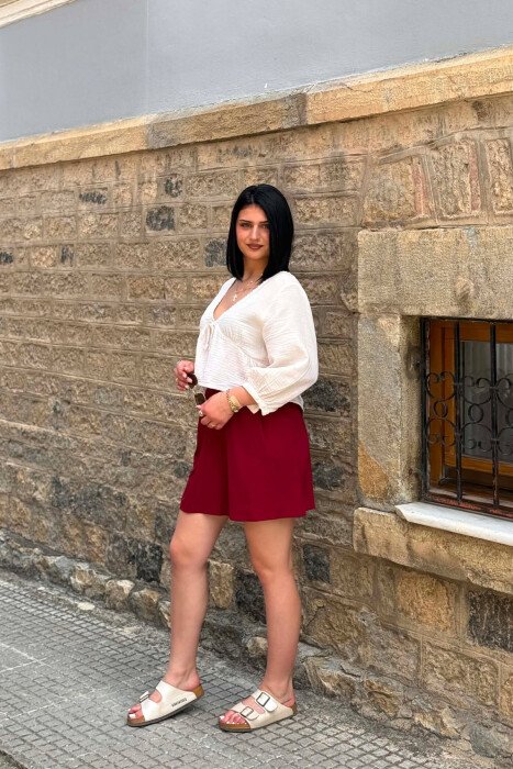 ONE COLOR SIMPLE WOMAN SHORTS BURGUNDY/VISHNJE - 6