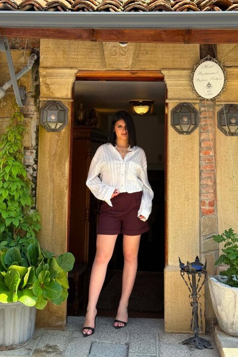 ONE COLOR SIMPLE WOMAN SHORTS DARK BURGUNDY/VISHNJE E ERRET - KLAUDIO FASHION
