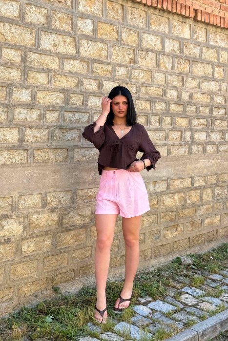 ONE COLOR SIMPLE WOMAN SHORTS PINK/ROZE - 1