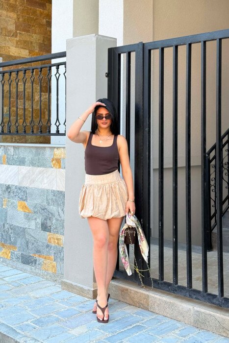 ONE COLOR SIMPLE WOMAN SKIRT BEIGE/BEZHE 