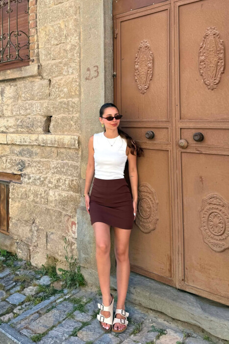 ONE COLOR SIMPLE WOMAN SKIRT BROWN/KAFE - 1
