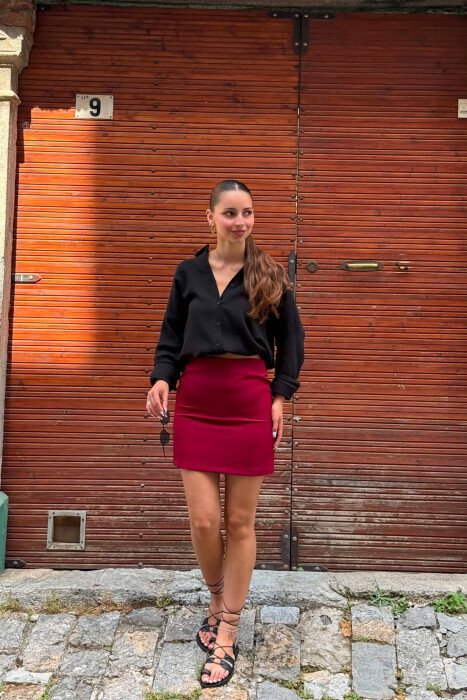 ONE COLOR SIMPLE WOMAN SKIRT BURGUNDY/VISHNJE - 2