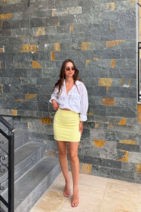 ONE COLOR SIMPLE WOMAN SKIRT YELLOW/E VERDHE - 1