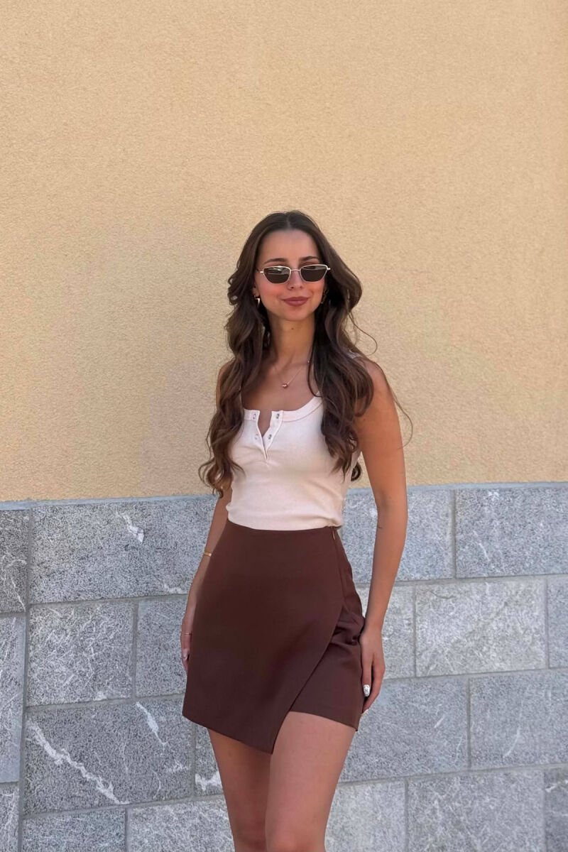 ONE COLOR SIMPLE WOMAN SKORTS BROWN/KAFE - 3