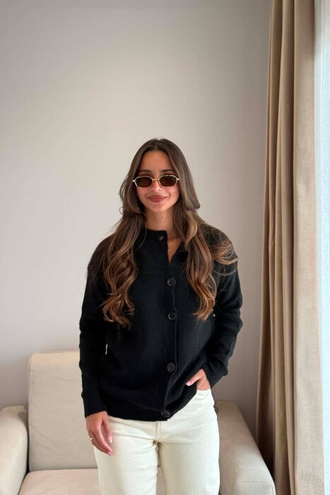 ONE COLOR SIMPLE WOMAN CARDIGAN BLACK/ E ZEZE - KLAUDIO FASHION