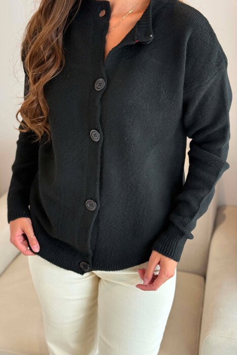 ONE COLOR SIMPLE WOMAN CARDIGAN BLACK/ E ZEZE - 2