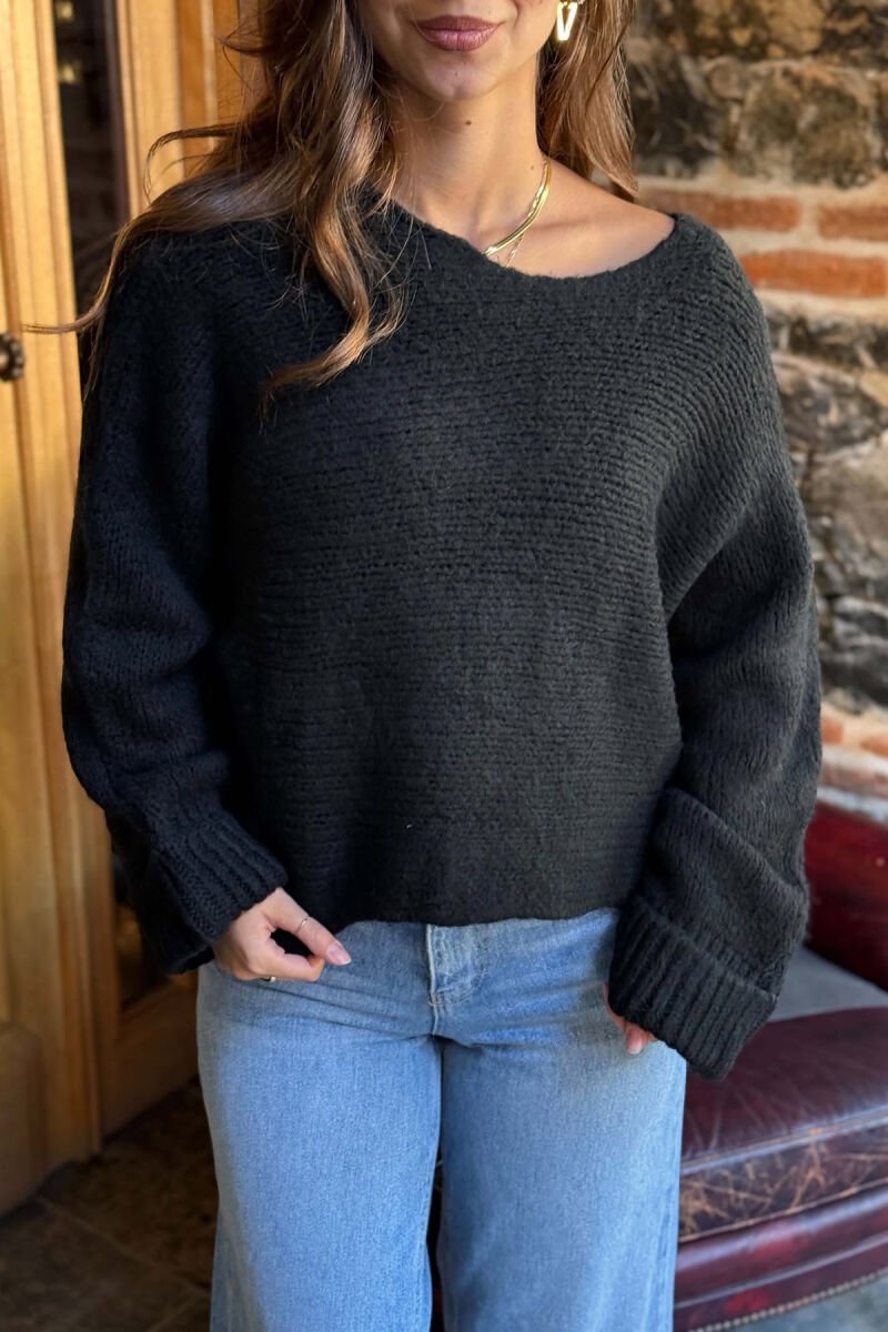 ONE COLOR SIMPLE WOMAN SWEATER BLACK/ E ZEZE - 2