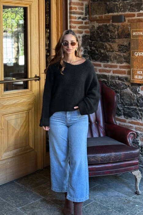 ONE COLOR SIMPLE WOMAN SWEATER BLACK/ E ZEZE - 5