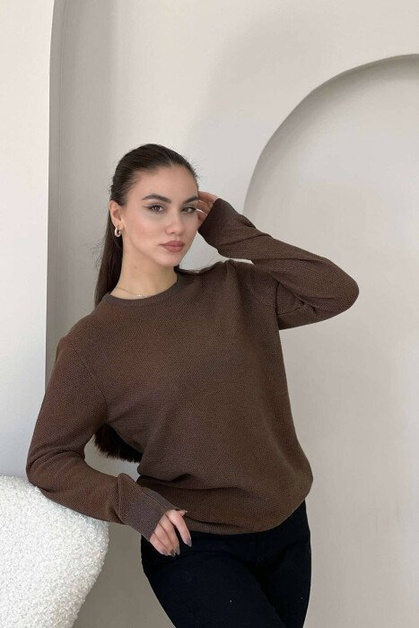 ONE COLOR SIMPLE WOMAN SWEATER BROWN/KAFE - KLAUDIO FASHION