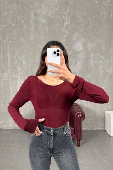 ONE COLOR SIMPLE WOMAN SWEATER BURGUNDY/VISHNJE - KLAUDIO FASHION