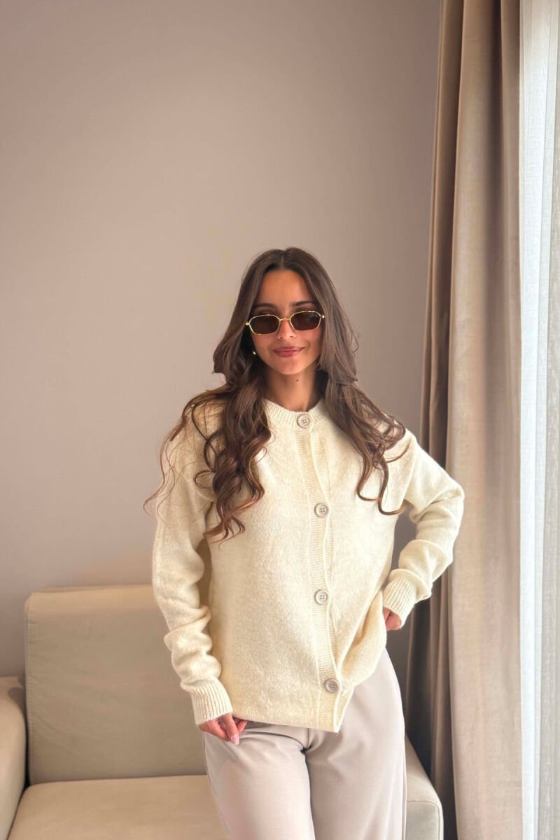 ONE COLOR SIMPLE WOMAN CARDIGAN CREAM/KREM - 1